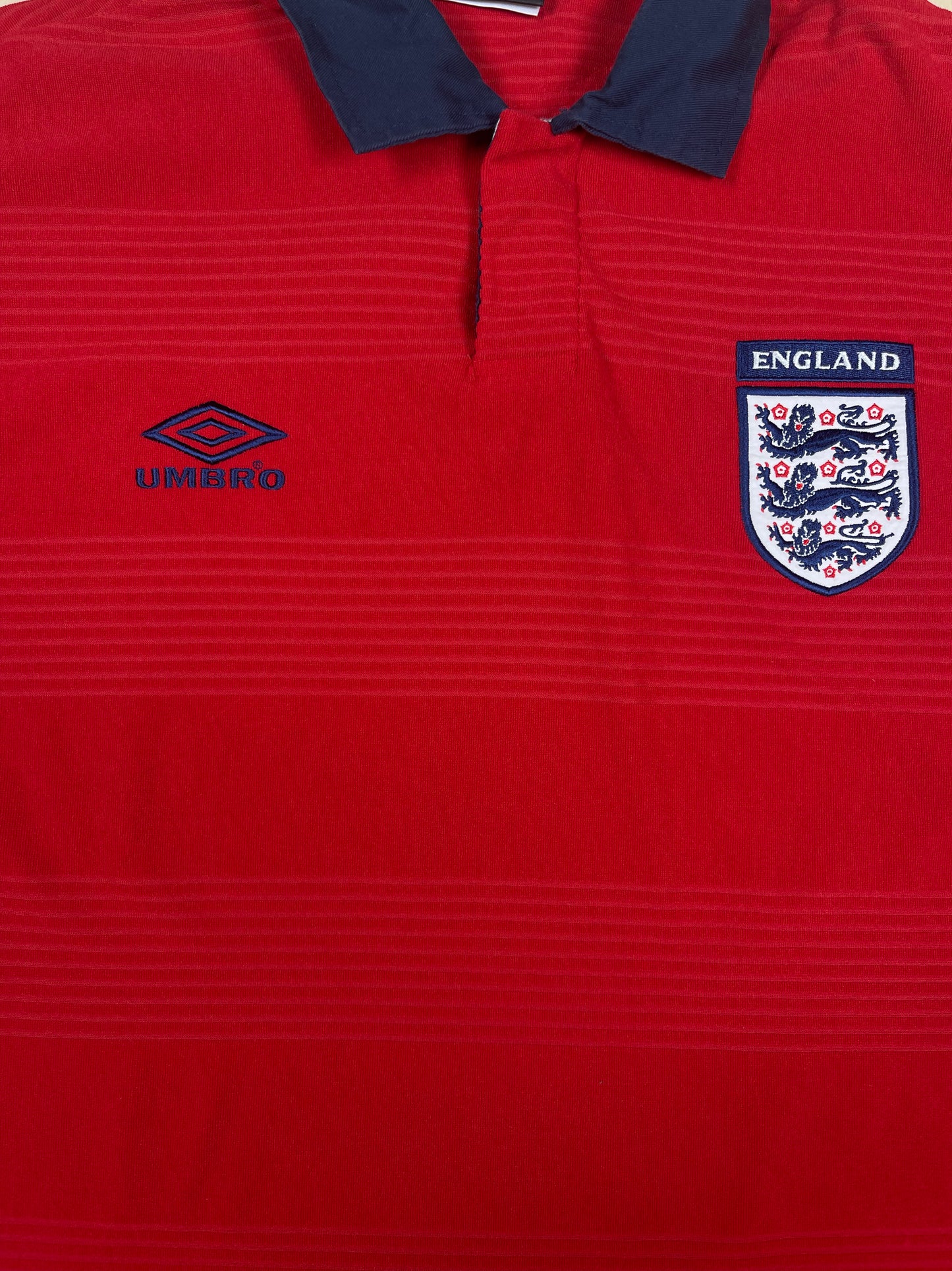 🏴󠁧󠁢󠁥󠁮󠁧󠁿 ⚽️ Vintage England Umbro 1999 - 2001 Away Football Shirt Red Size XL Form UV