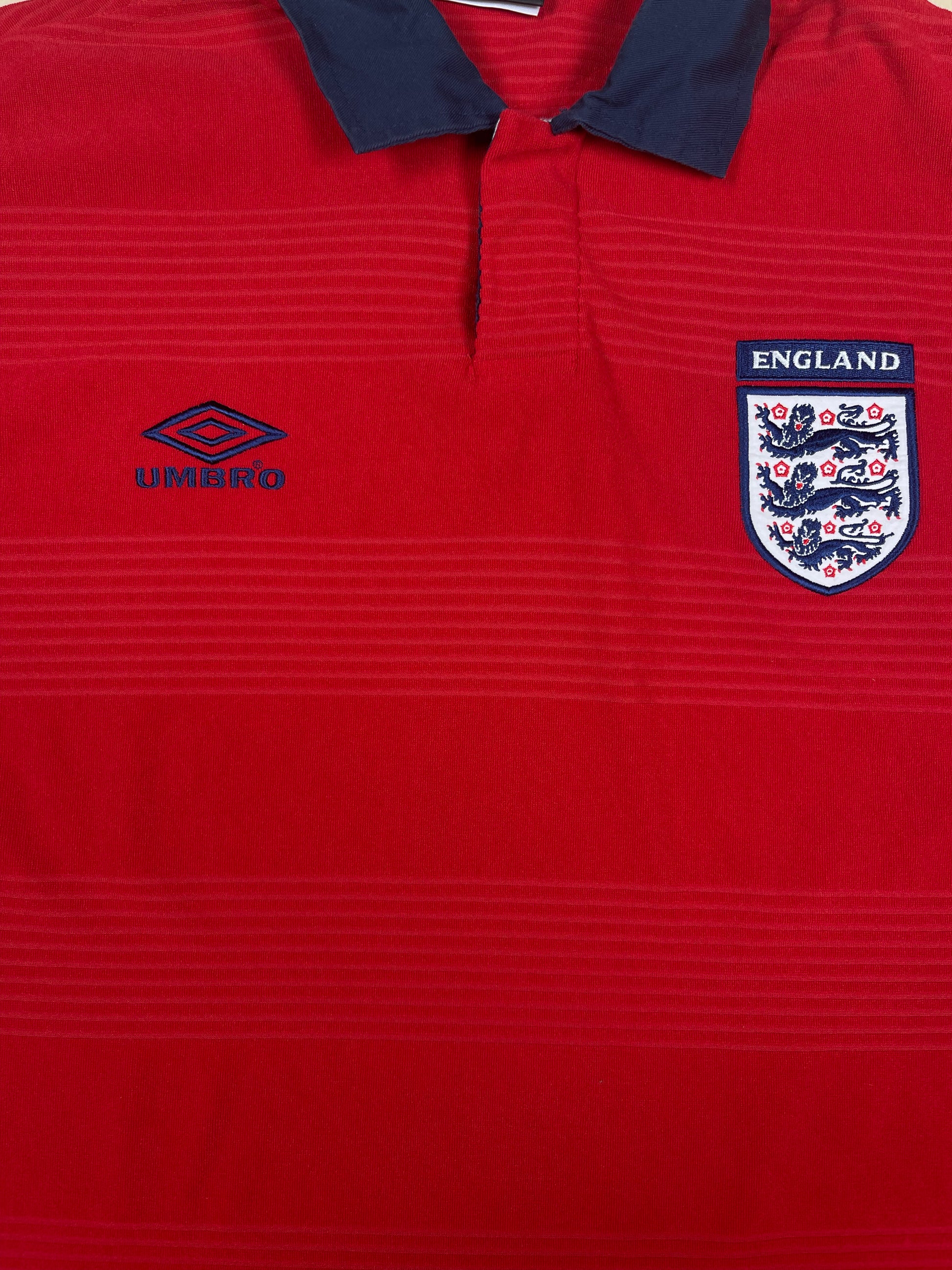 🏴󠁧󠁢󠁥󠁮󠁧󠁿 ⚽️ Vintage England Umbro 1999 - 2001 Away Football Shirt Red Size XL Form UV