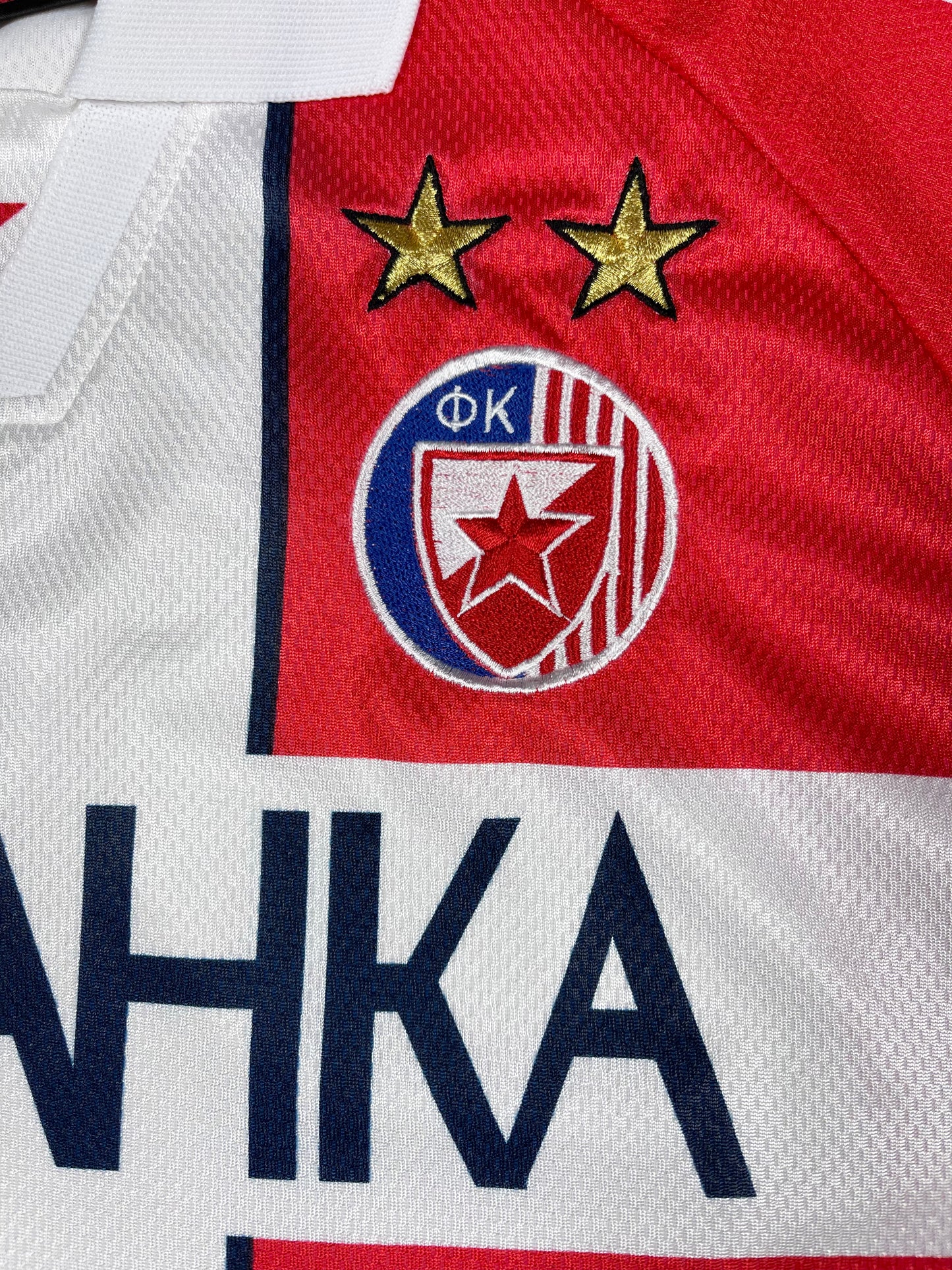 Vintage FK Crvena Zvezda Red Star Belgrade 1995-1997 Football Home Shirt Size XL Made in Italy Red White Short Sleeve