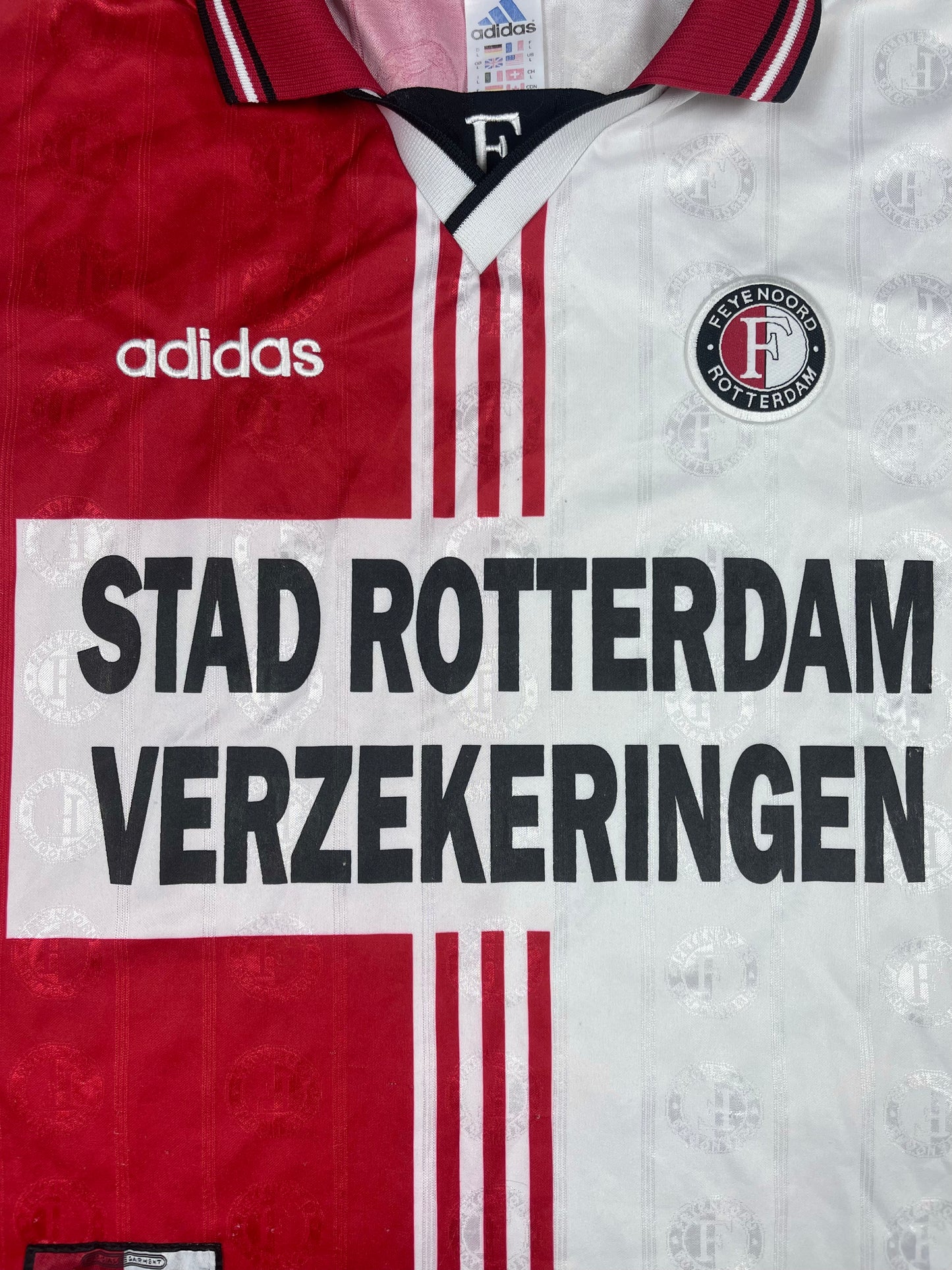 Vintage Feyenoord Rotterdam Adidas 1997 - 1998 Home Football Shirt Stad Rotterdam Verzekeringen Made in UK Size L