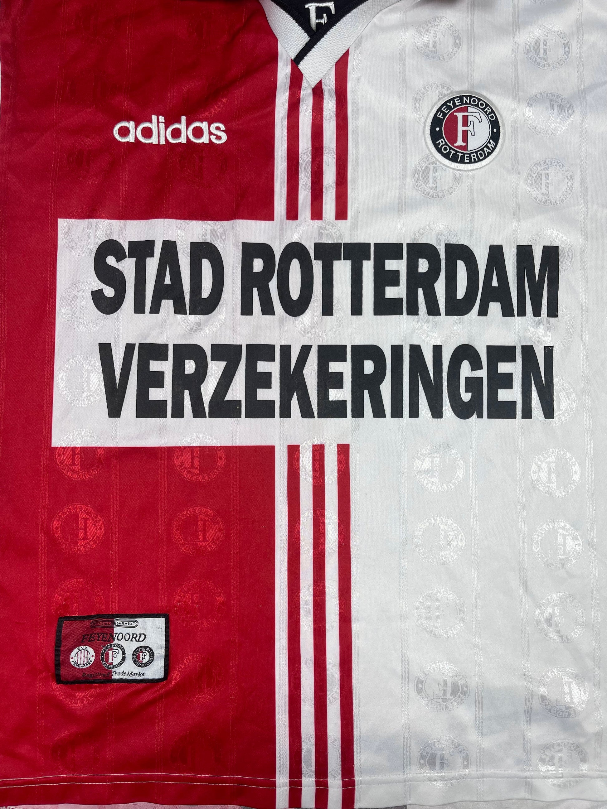 Vintage Feyenoord Rotterdam Adidas 1997 - 1998 Home Football Shirt Stad Rotterdam Verzekeringen Made in UK Size L