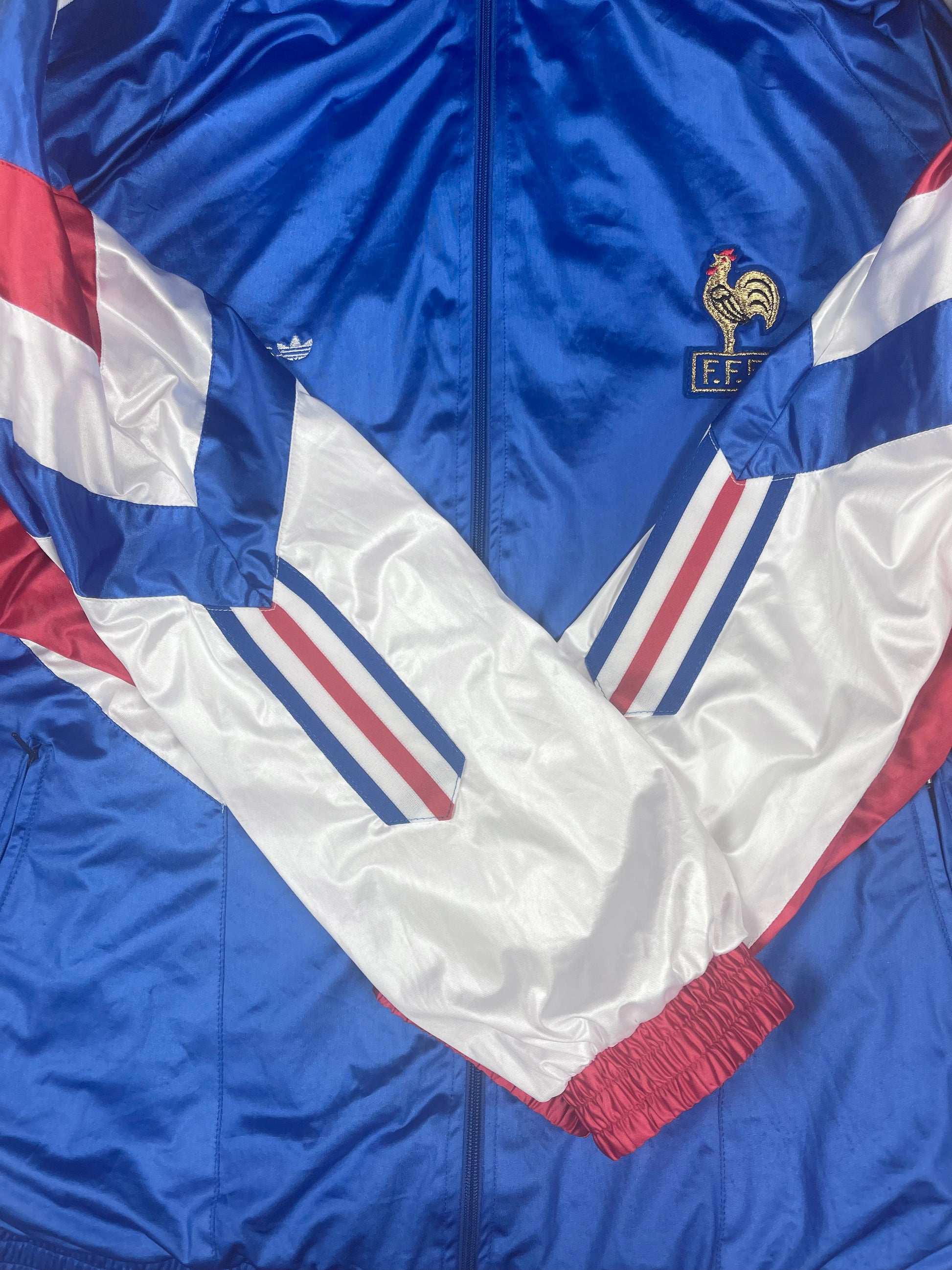 Vintage France Adidas Football Jacket Shell 1990 1991 - 1992 Made in France Size L - XL Blue Red White
