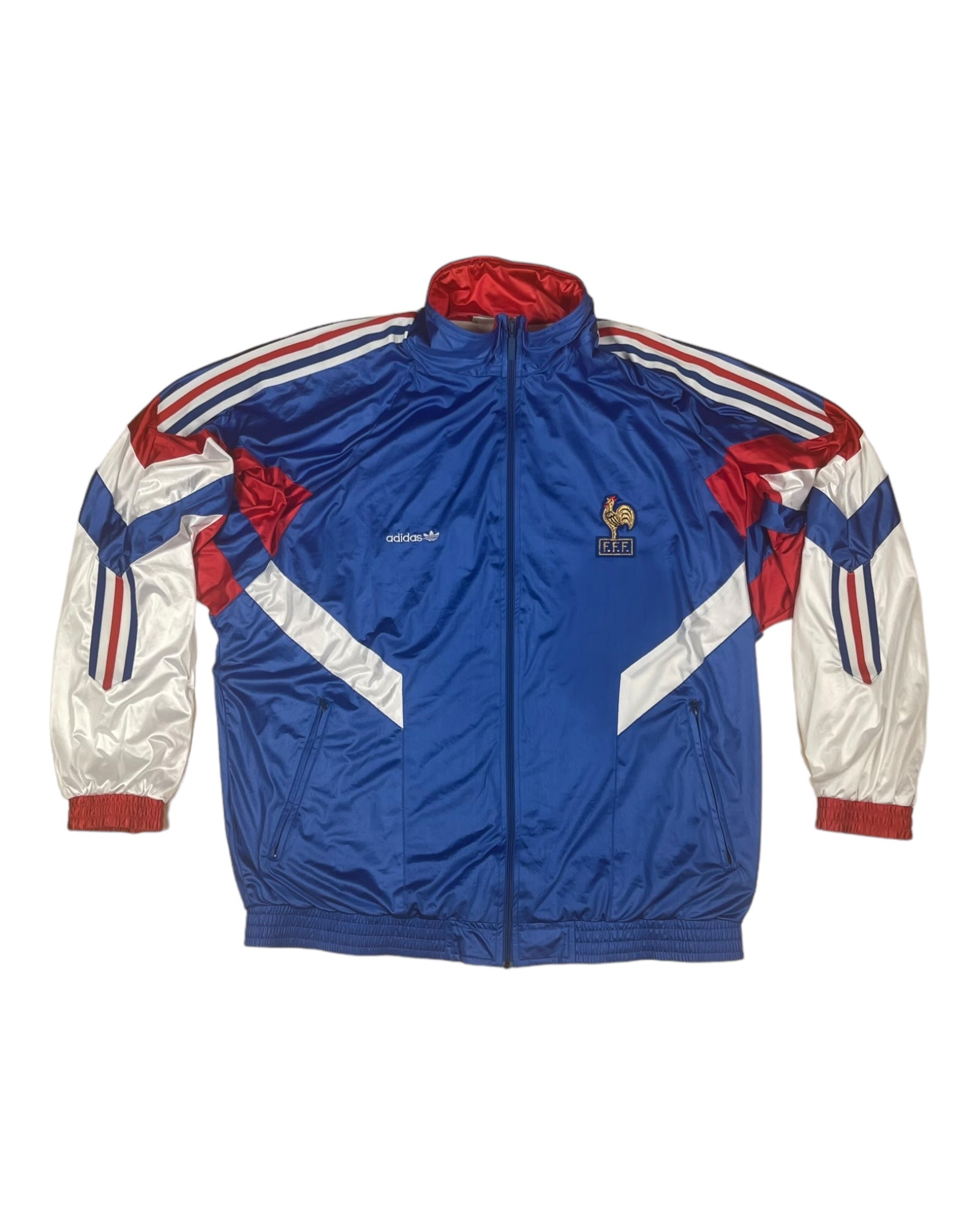 Vintage France Adidas Football Jacket Shell 1990 1991 - 1992 Made in France Size L - XL Blue Red White