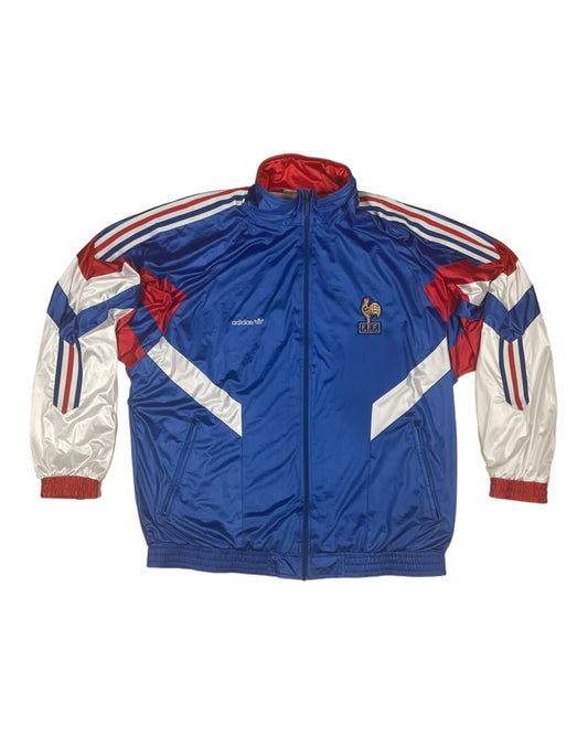 Vintage France Adidas Football Jacket Shell 1990 1991 - 1992 Made in France Size L - XL Blue Red White