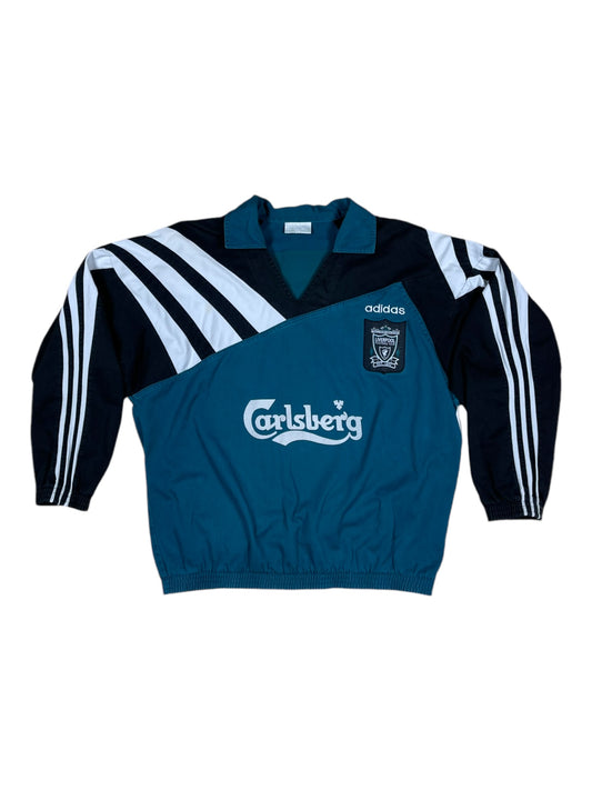 Vintage Liverpool Adidas 1995 - 1996 Football Dril Top Sweatshirt Carlsberg Green Black White