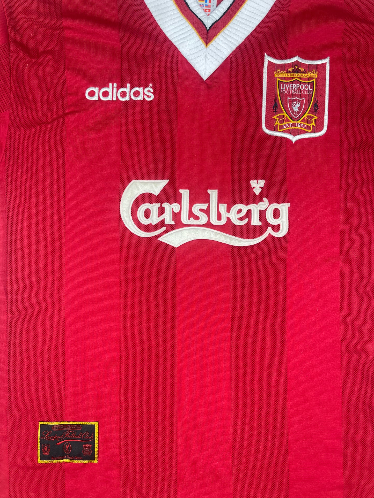 Vintage Liverpool Adidas 1995 - 1996 Home Football Shirt Carlsberg Red Size L