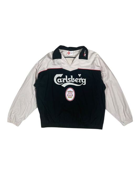 Vintage Liverpool Reebok 1996 - 1997 Drill Top Sweatshirt Beige Black Carlsberg Size M Made in Hong Kong