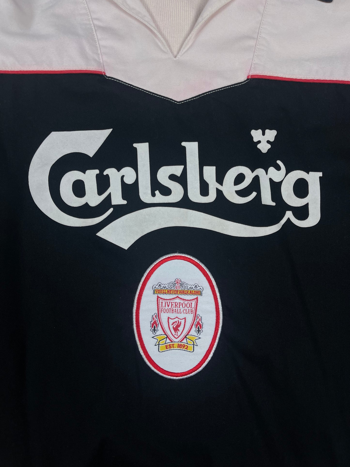 Vintage Liverpool Reebok 1996 - 1997 Drill Top Sweatshirt Beige Black Carlsberg Size M Made in Hong Kong