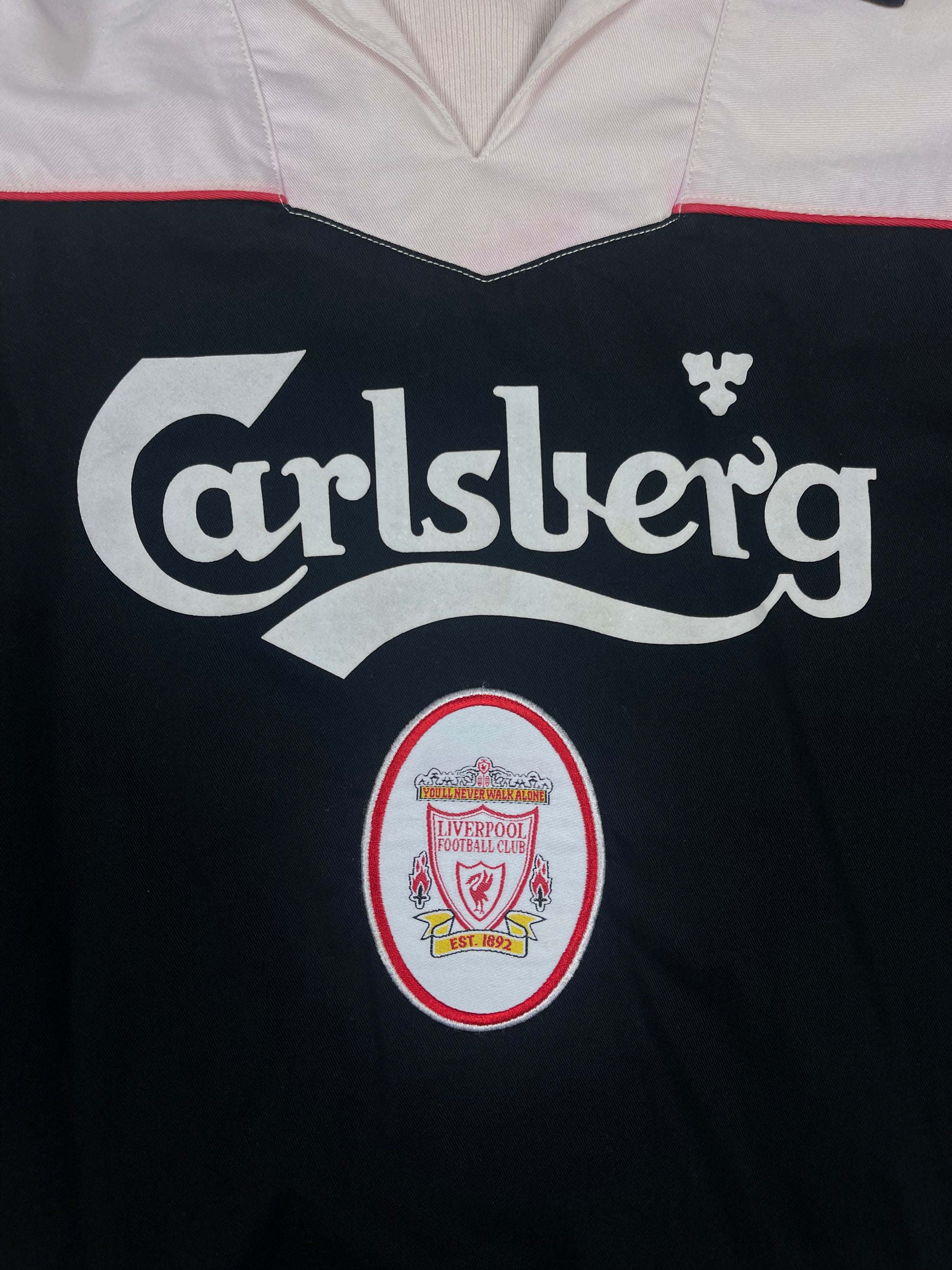 Vintage Liverpool Reebok 1996 - 1997 Drill Top Sweatshirt Beige Black Carlsberg Size M Made in Hong Kong
