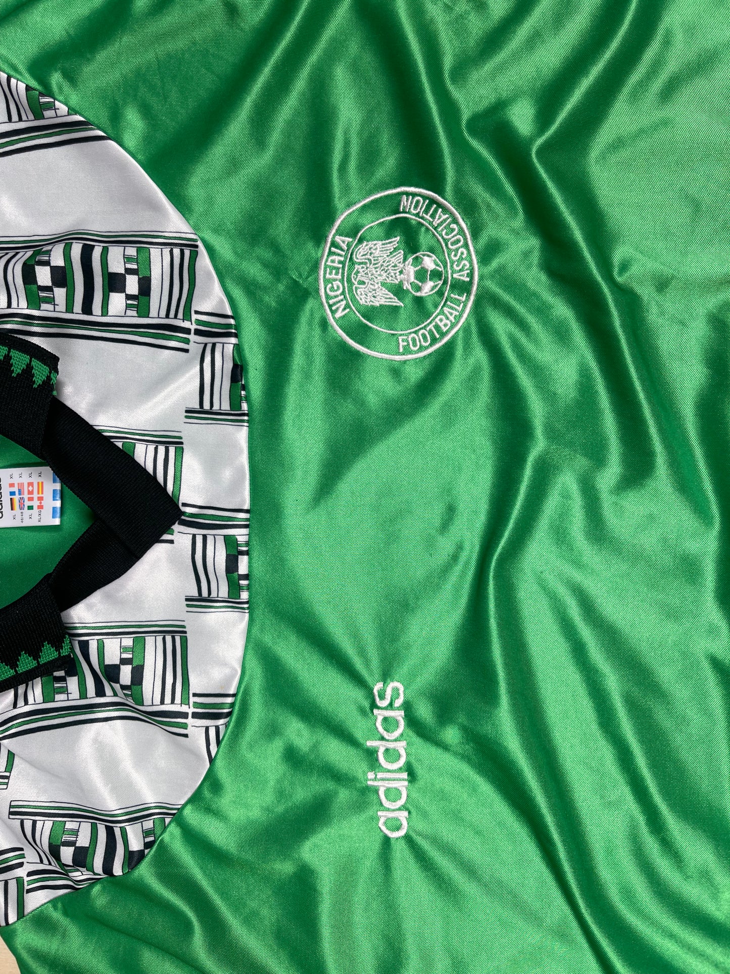 Vintage Nigeria Adidas 1994 - 1996 Home Football Shirt Green Size XL Made in UK World Cup 1994 USA