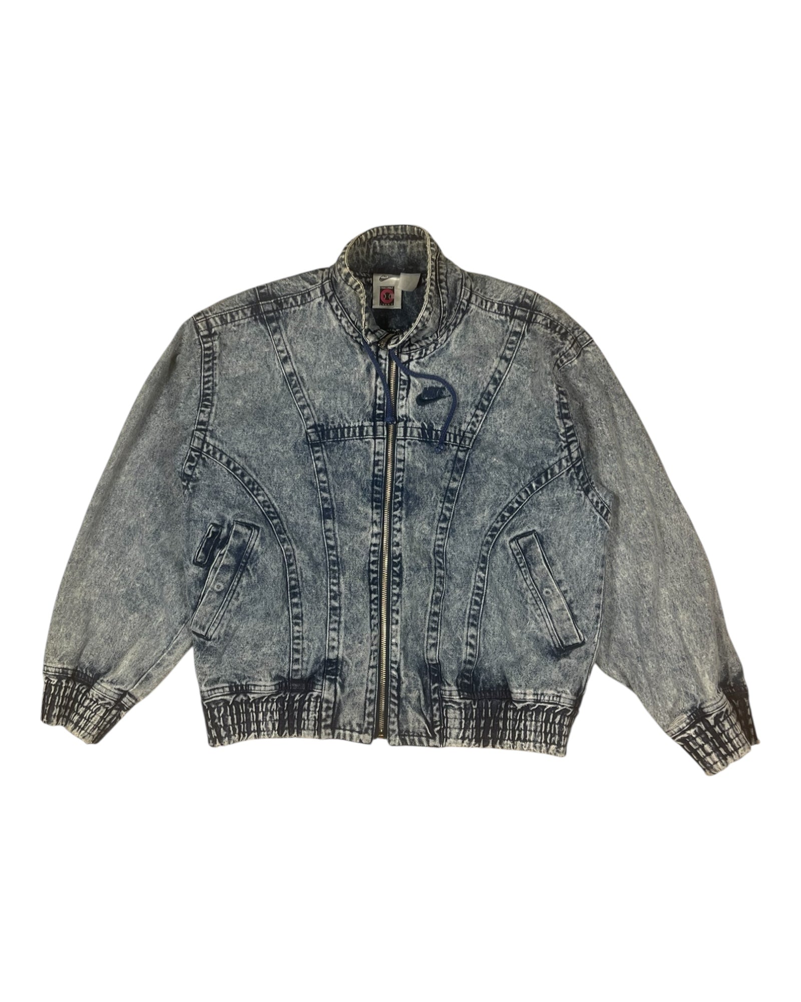 Vintage Nike Challenge Court Acid Washed Denim Jeans Jacket Tennis Andre Agassi John McEnroe Size M Made in Hong Kong