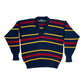 Vintage Ralph Lauren V-Neck Jumper Navy Blue Yellow Red Stripes Size XL