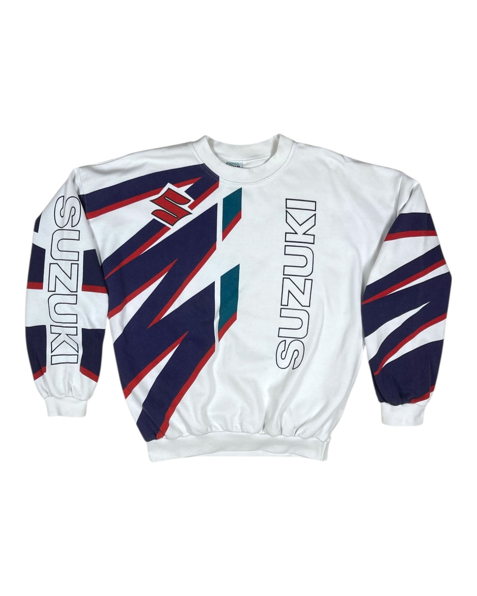 Vintage Suzuki Racing Sweatshirt White Cotton Size L XL