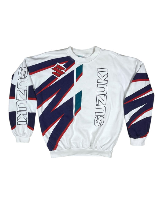 Vintage Suzuki Racing Sweatshirt White Cotton Size L XL