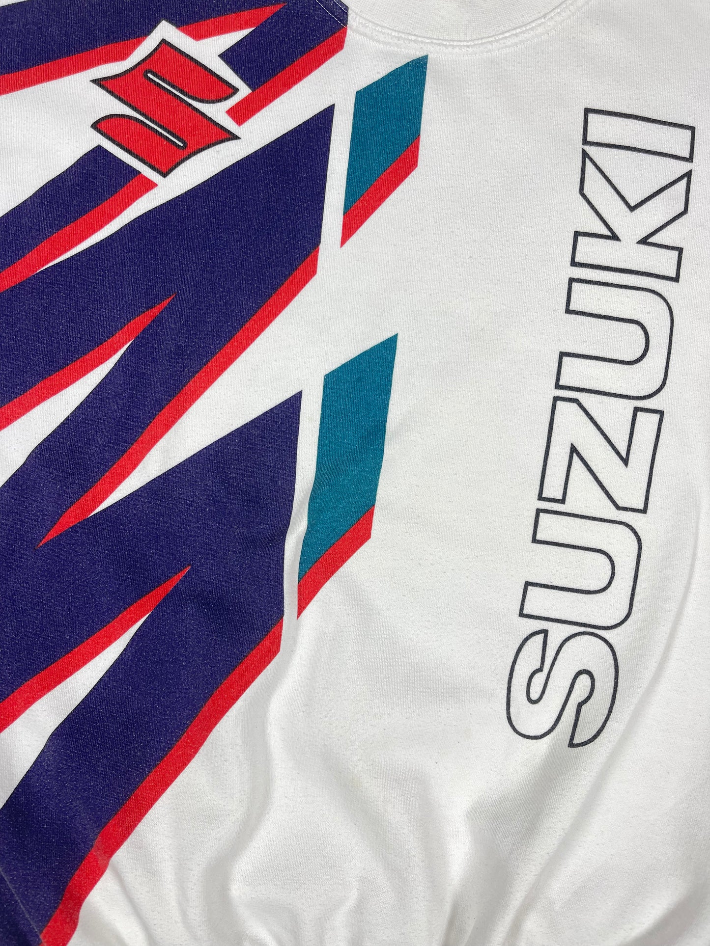 Vintage Suzuki Racing Sweatshirt White Cotton Size L XL