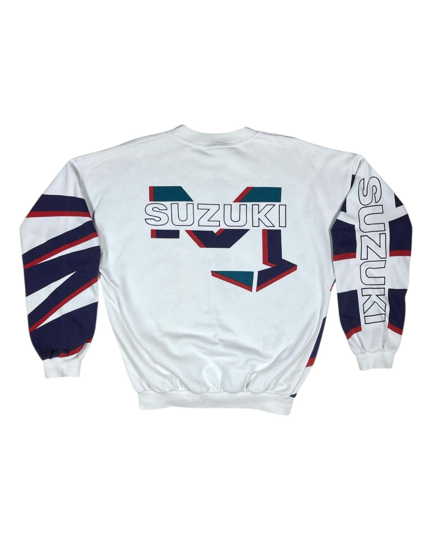 Vintage Suzuki Racing Sweatshirt White Cotton Size L XL