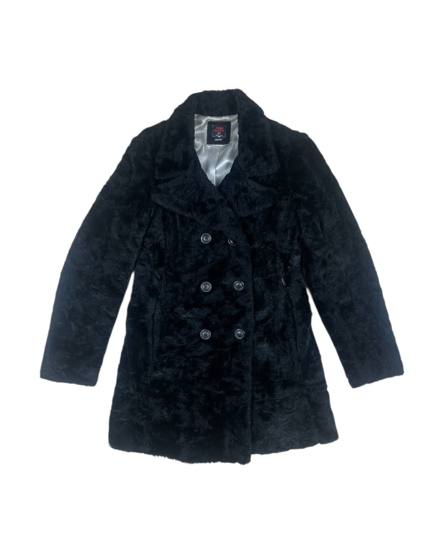 Vintage Y2K Miss Sixty Faux Fur Coat Fluffy Made in Italy Acrylic Nylon Acetate Viscose Size S-M