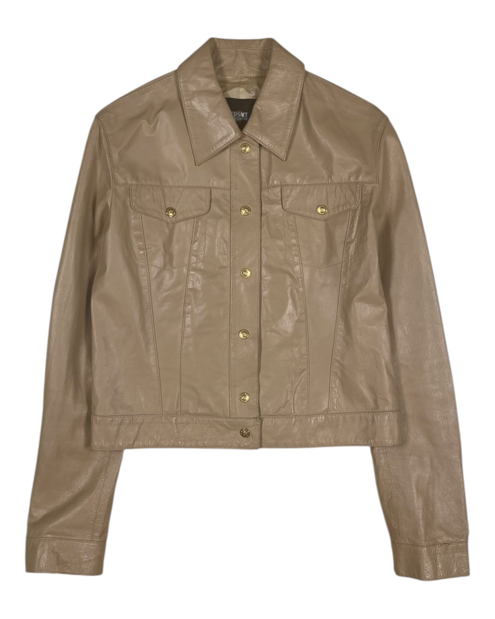 Vintage Y2K Versace Jeans Couture Leather Jacket Made in Italy Size M Beige