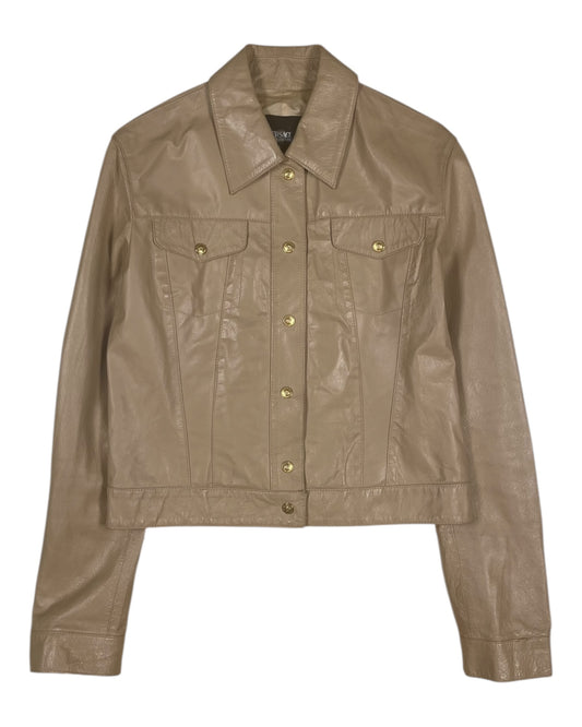 Vintage Y2K Versace Jeans Couture Leather Jacket Made in Italy Size M Beige