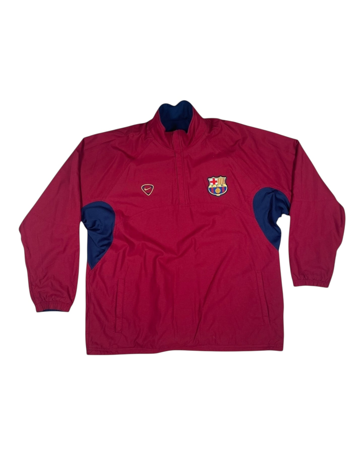 Y2K Barcelona Nike Team 2000 - 2001 Reversible Drill Top 1/4 Zip Red Blue Polyester Nylon Size L