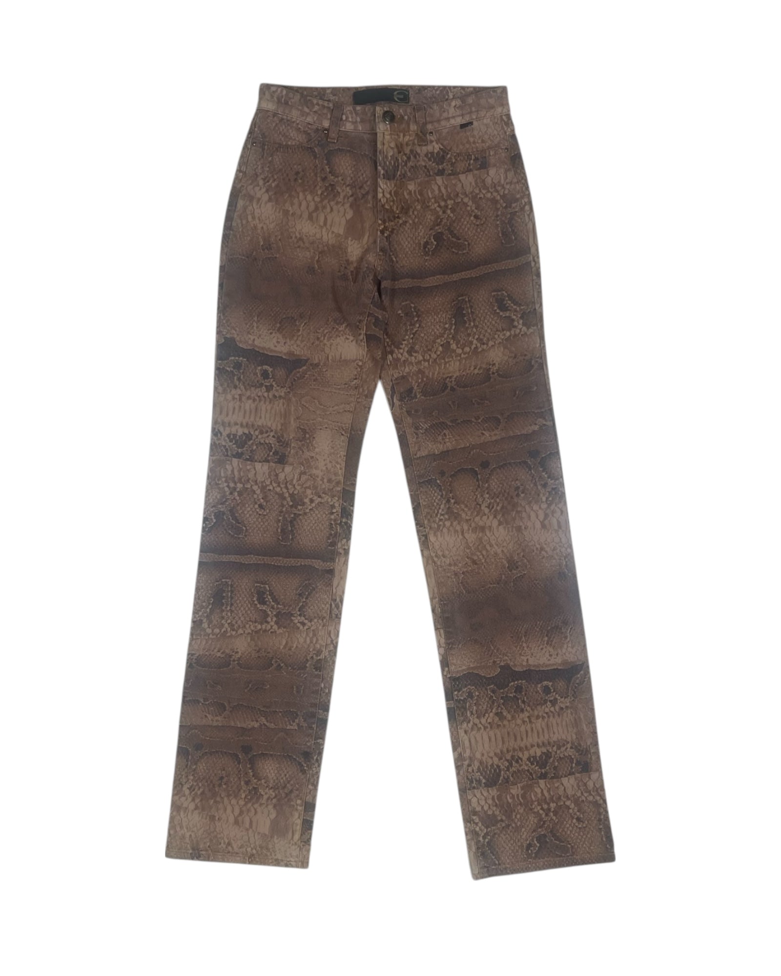 Y2K Bold Just Cavalli Animal Python Snake Skin Print Emily Ratajkowski Emrata Pants Trousers Made in Italy Cotton Size XS - S Low Waist