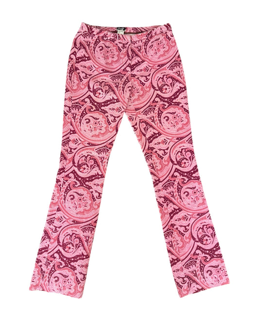 Y2K D&G Dolce & Gabbana Bootcut Pants Trousers Ittierre Spa Retro Psychedelic Paisley Barbie Pink  & Plum Art Nouveau Vibe Corduroy Low Waist Made in Italy Size S-M