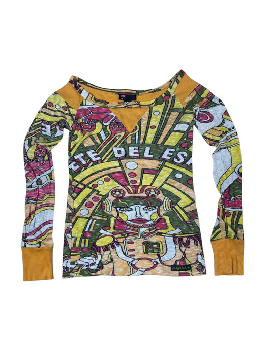 Y2K Diesel Blouse Slim Fit - Skin Tight Dropped Shoulders S-L Cotton Multicolor 2000 '00's
