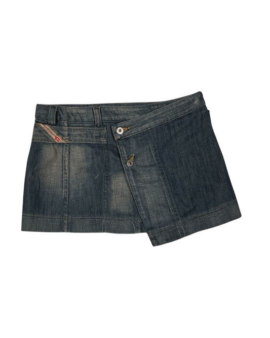Y2K Diesel Mini Asymmetrical Denim Skirt Size 26 Small Low Waist