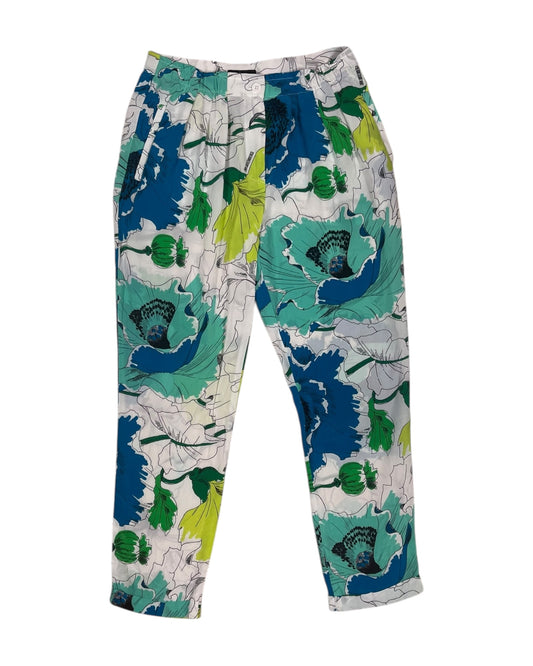 Y2K Dirk Bikkembergs Ankle Pants Trousers 100 Silk Colourful  Floral Botanical Pattern Elasticated Waist Size 40 / S
