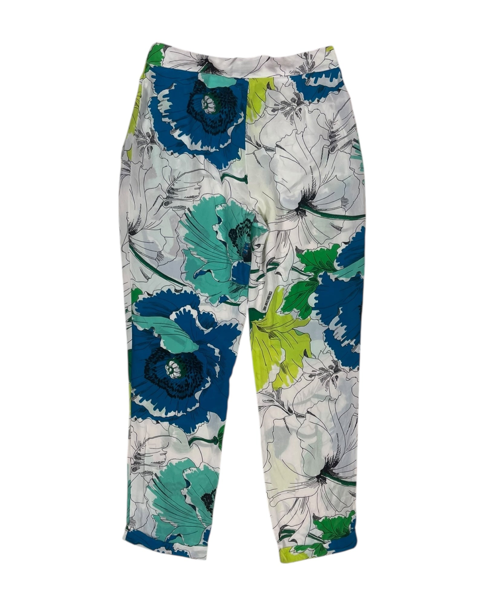 Y2K Dirk Bikkembergs Ankle Pants Trousers 100 Silk Colourful  Floral Botanical Pattern Elasticated Waist Size 40 / S