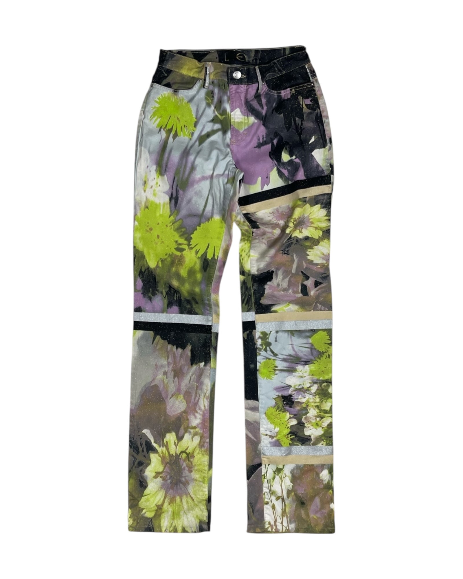 Y2K Just Cavalli Jeans Pants Trousers Floral Botanical Print Glitter Straight Leg Low Waist Made in Italy