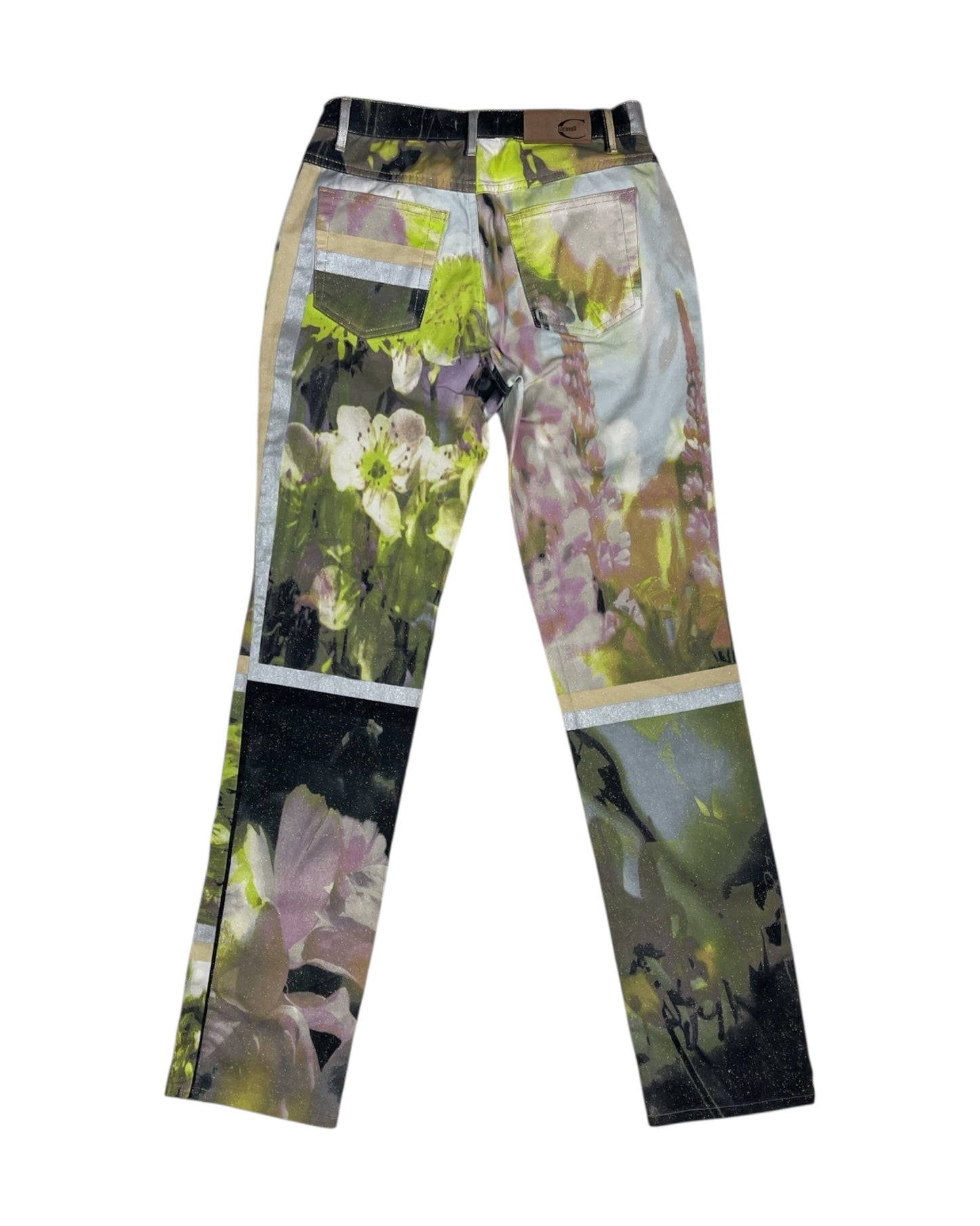 Y2K Just Cavalli Jeans Pants Trousers Floral Botanical Print Glitter Straight Leg Low Waist Made in Italy