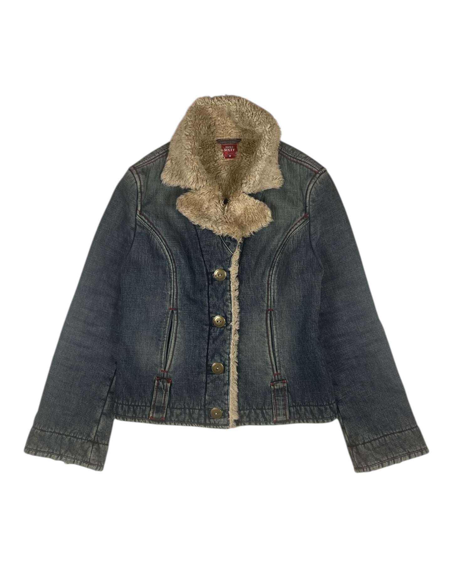 Y2K Miss Sixty Denim Faux Fur Sherpa Jacket Size S