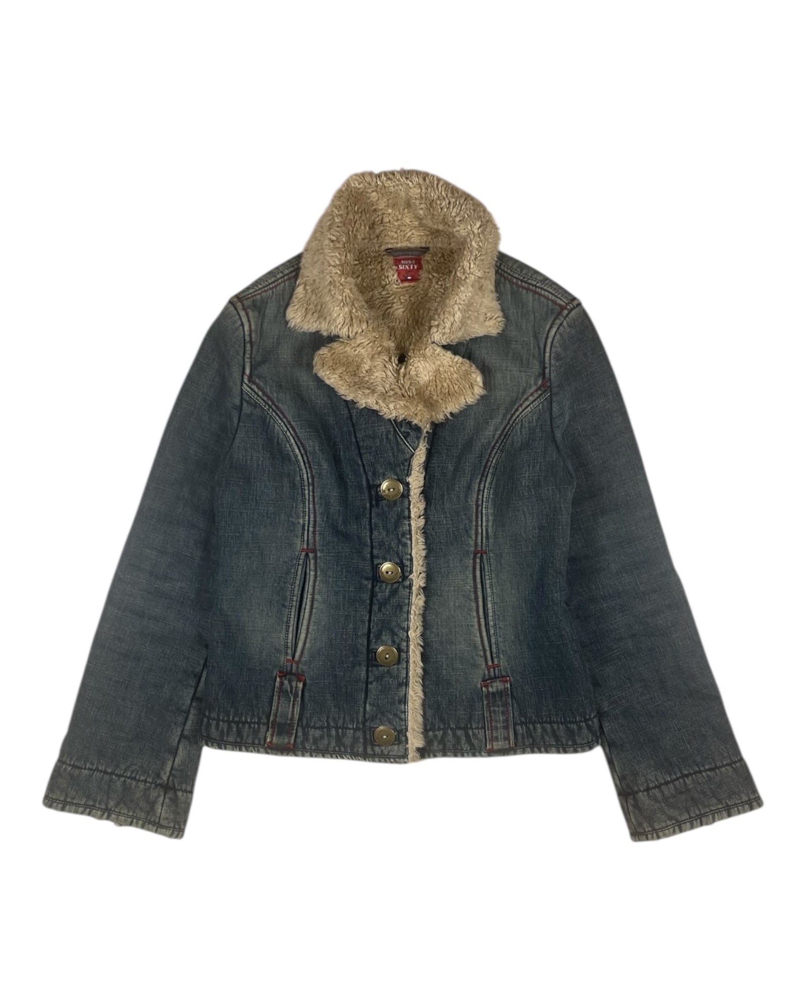 Y2K Miss Sixty Denim Faux Fur Sherpa Jacket Size S