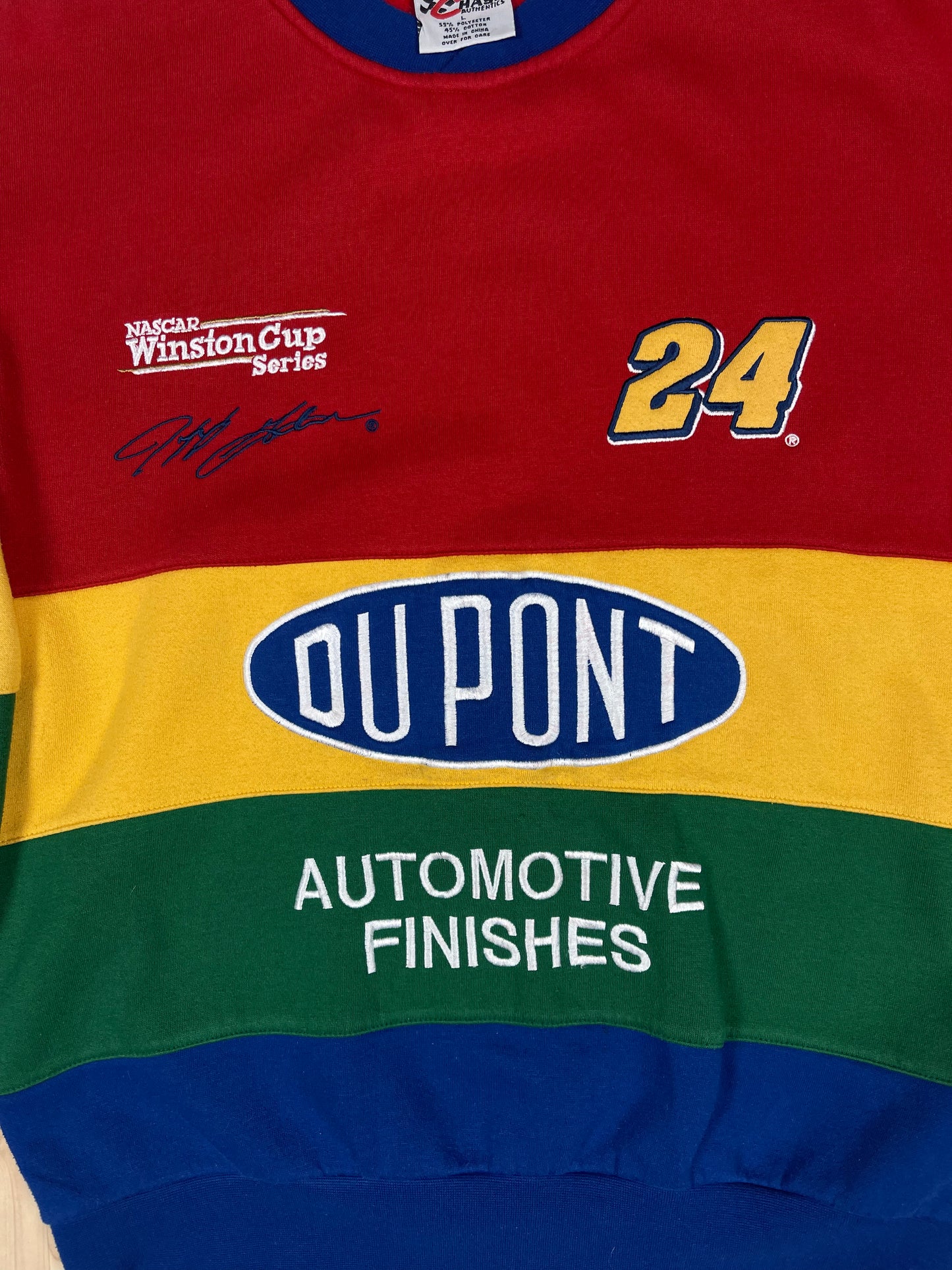 Y2K Nascar Jeff Gordon 24 Du Pont Rainbow Blue Green Yellow Red Racing Sweater Chase Authentic Sweatshirt Automotive Finishes Hendrick Motorsports Size L