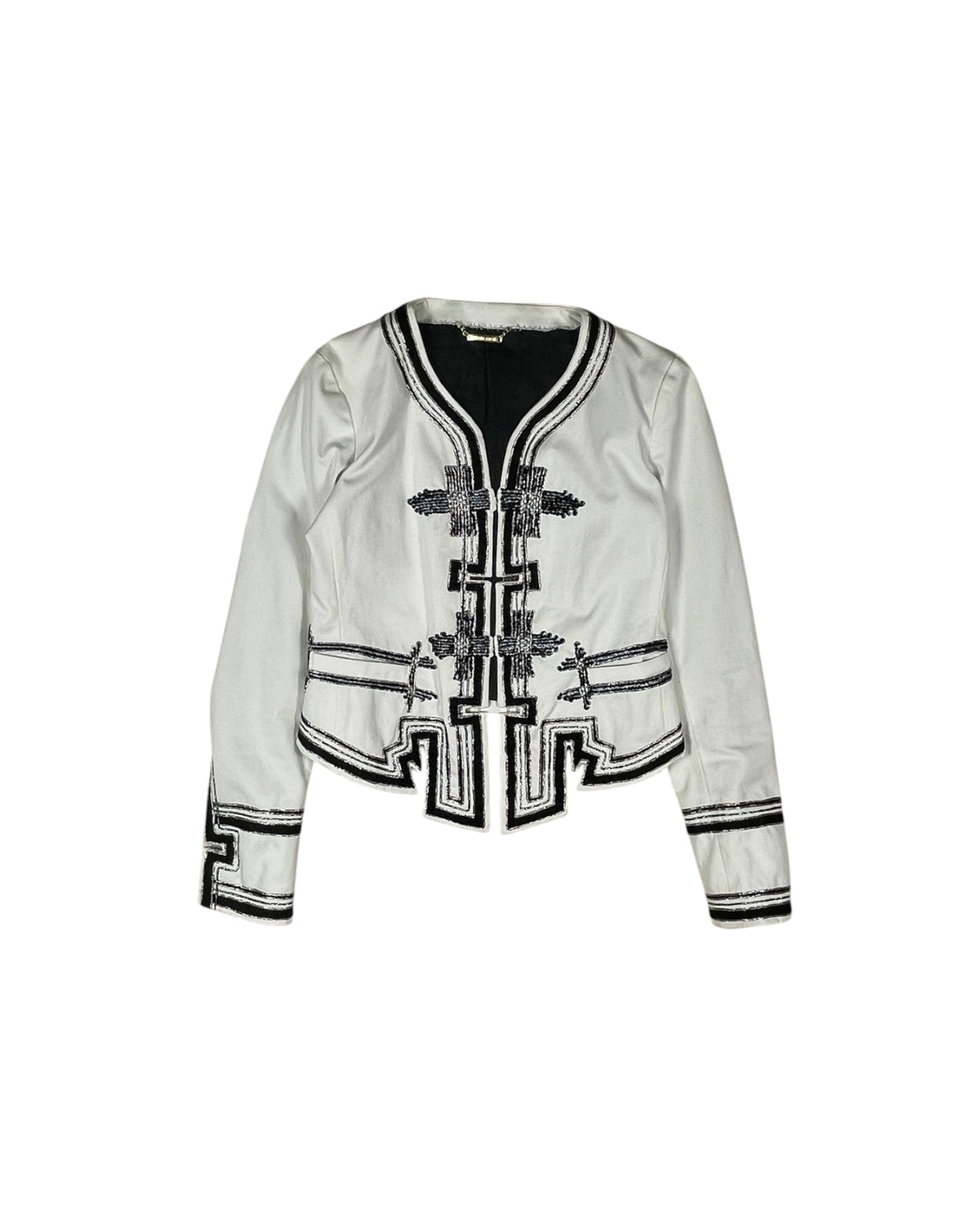 Y2K Roberto Cavalli 2007 Cropped Fitted Blazer Size 40 S Embroidered Military Inspired