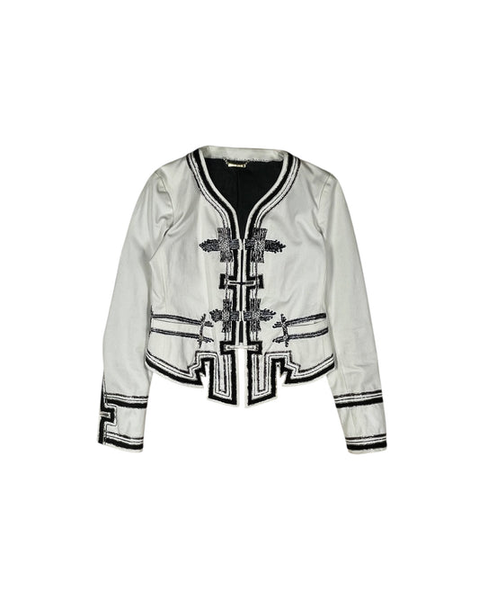 Y2K Roberto Cavalli 2007 Cropped Fitted Blazer Size 40 S Embroidered Military Inspired