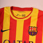 Barcelona Nike Away 2013-2014 Football Shirt Yellow Red Stripes Size L Long Sleeves