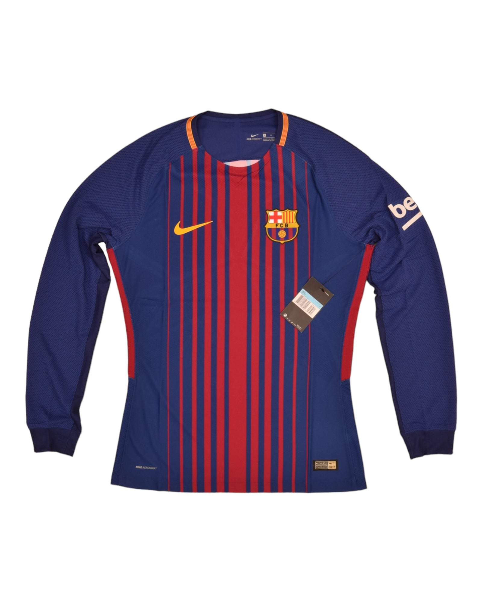 Authentic New FC Barcelona Nike Aeroswift 2017 - 2018 Player's Issue / Edition Home Football Deadstock BNWT Long Sleeve Shirt Size M Unicef Beko Long Sleeves