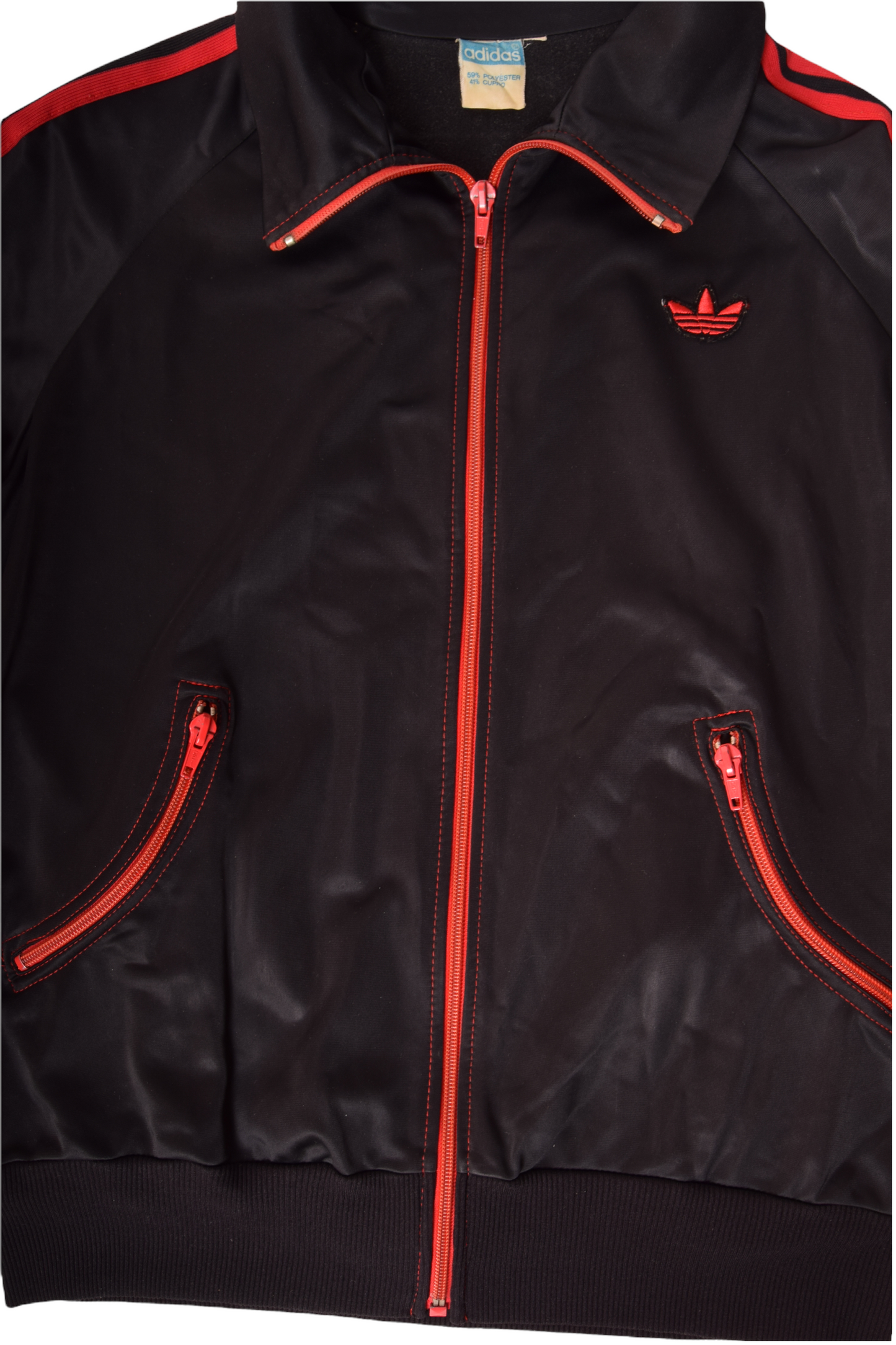 Vintage 70's 80's Adidas Track Top Jacket Size S-M Black Red
