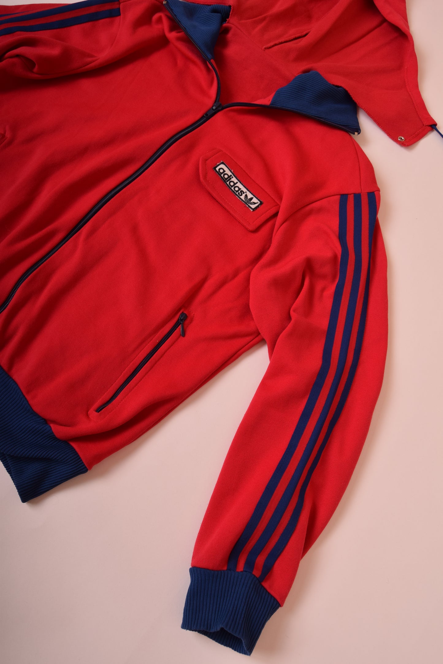 Vintage 70's Adidas Jacket/Track top With Hoodie Red Made in Yugoslavia Size S-M
