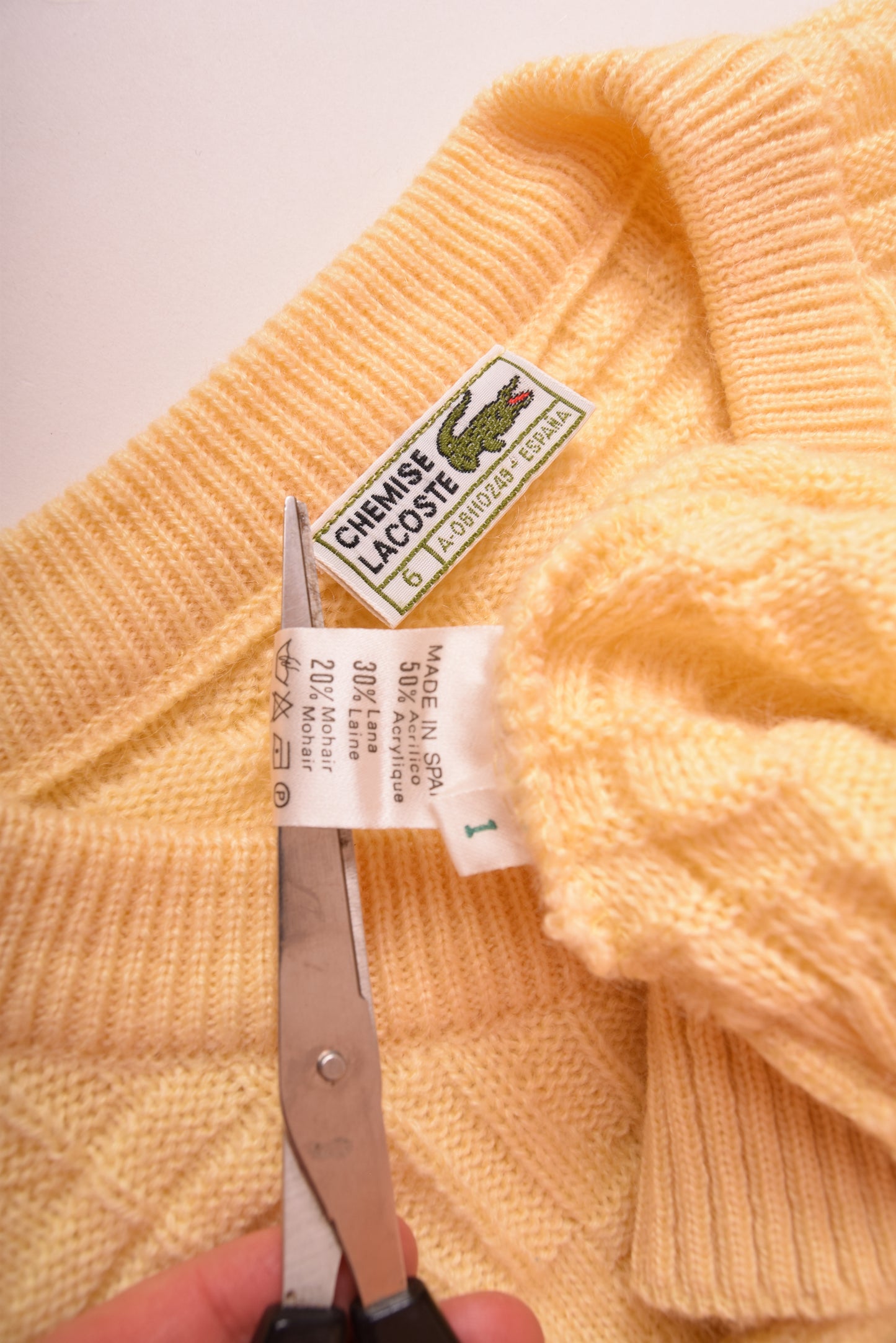 Vintage Lacoste 80's Jumper Made in Spain Yellow Size L