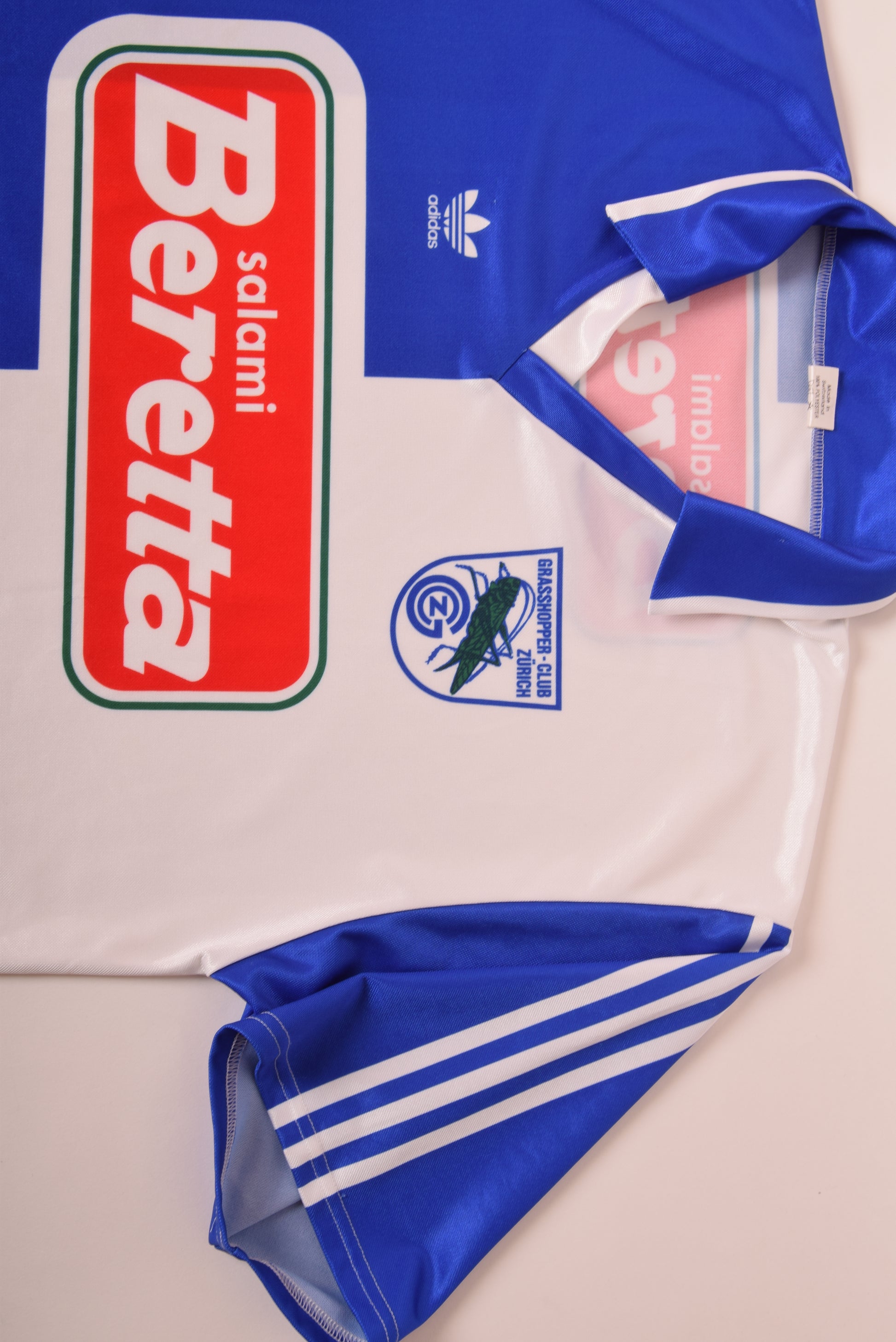 Vintage Grasshopper Club Zurich Adidas 1992-1994 1996 Home Football Shirt White Blue Beretta Size L Made in Switzerland