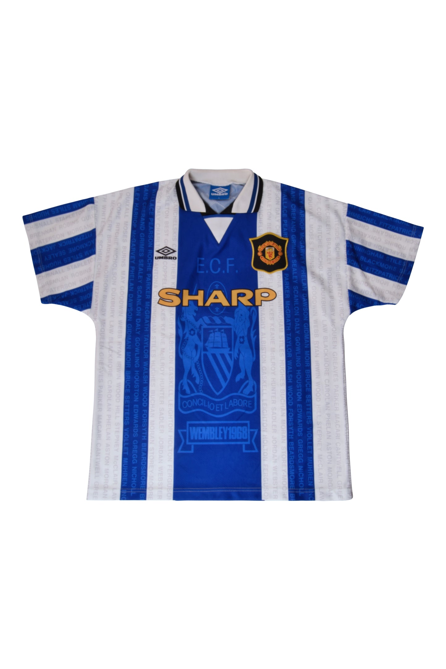 Vintage Manchester United 1994-1996 Umbro Away 3rd Football Shirt Sharp White Blue Size L