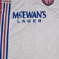 Vintage Glasgow Rangers FC Adidas 1996 - 1997 Away Football Shirt Size L White Red Blue Made in UK McEwan's Lager
