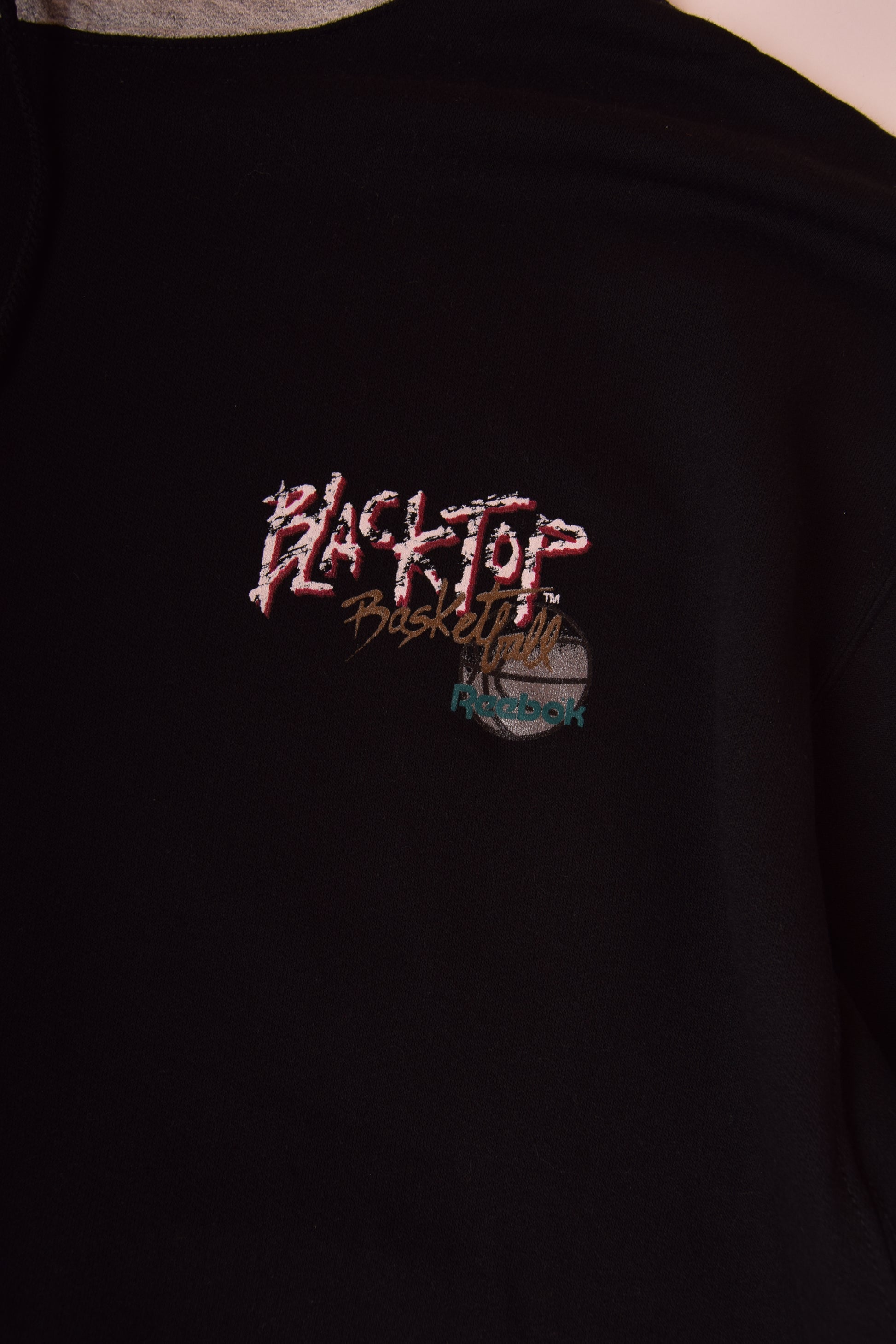Vintage Reebok BlackTop Basketball Hoodie Sweatshirt Size XL Black Grey