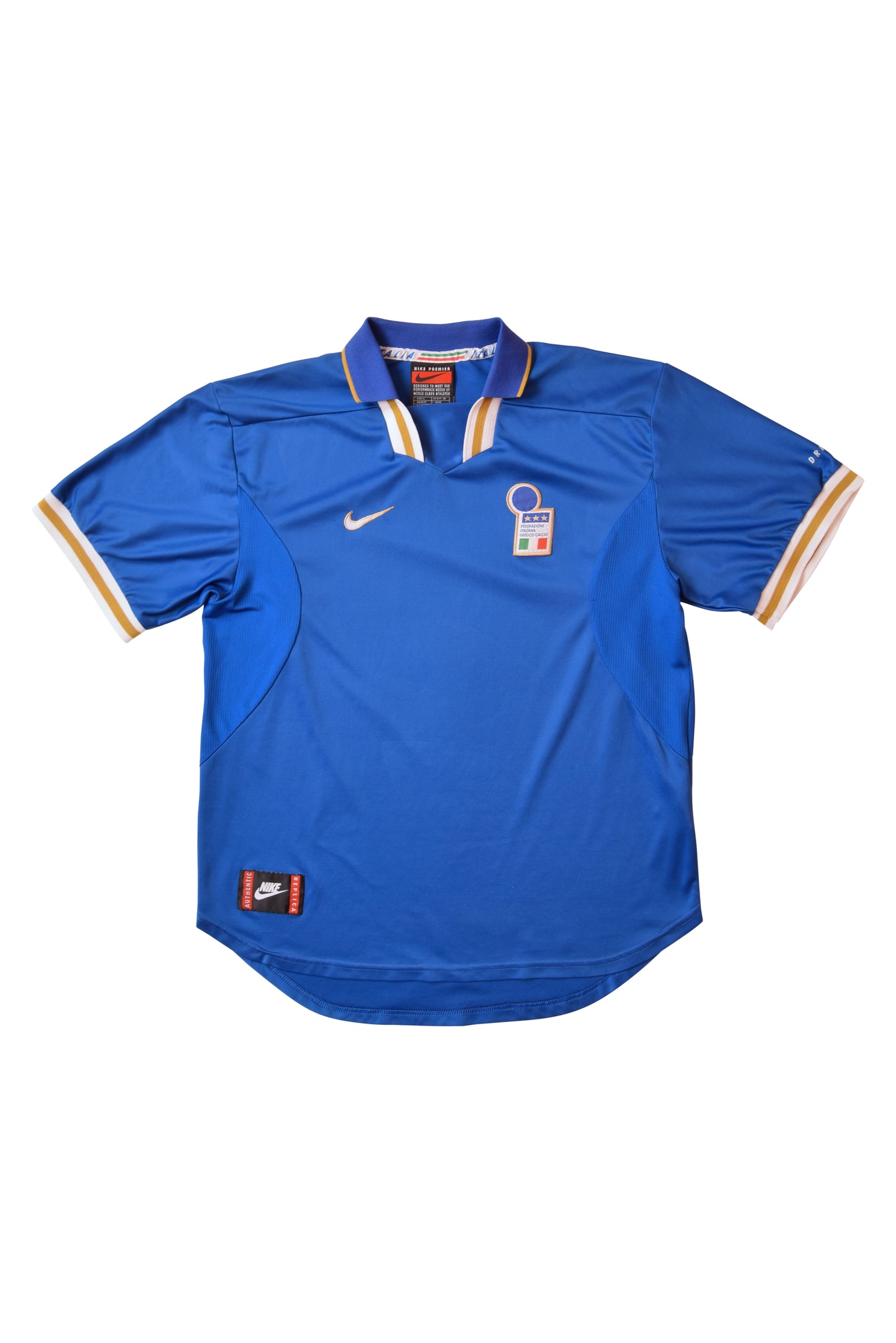 Vintage Italy 1996-1997 Nike Premier DRI FIT Home Football Shirt  Size M Euro 96 Blue