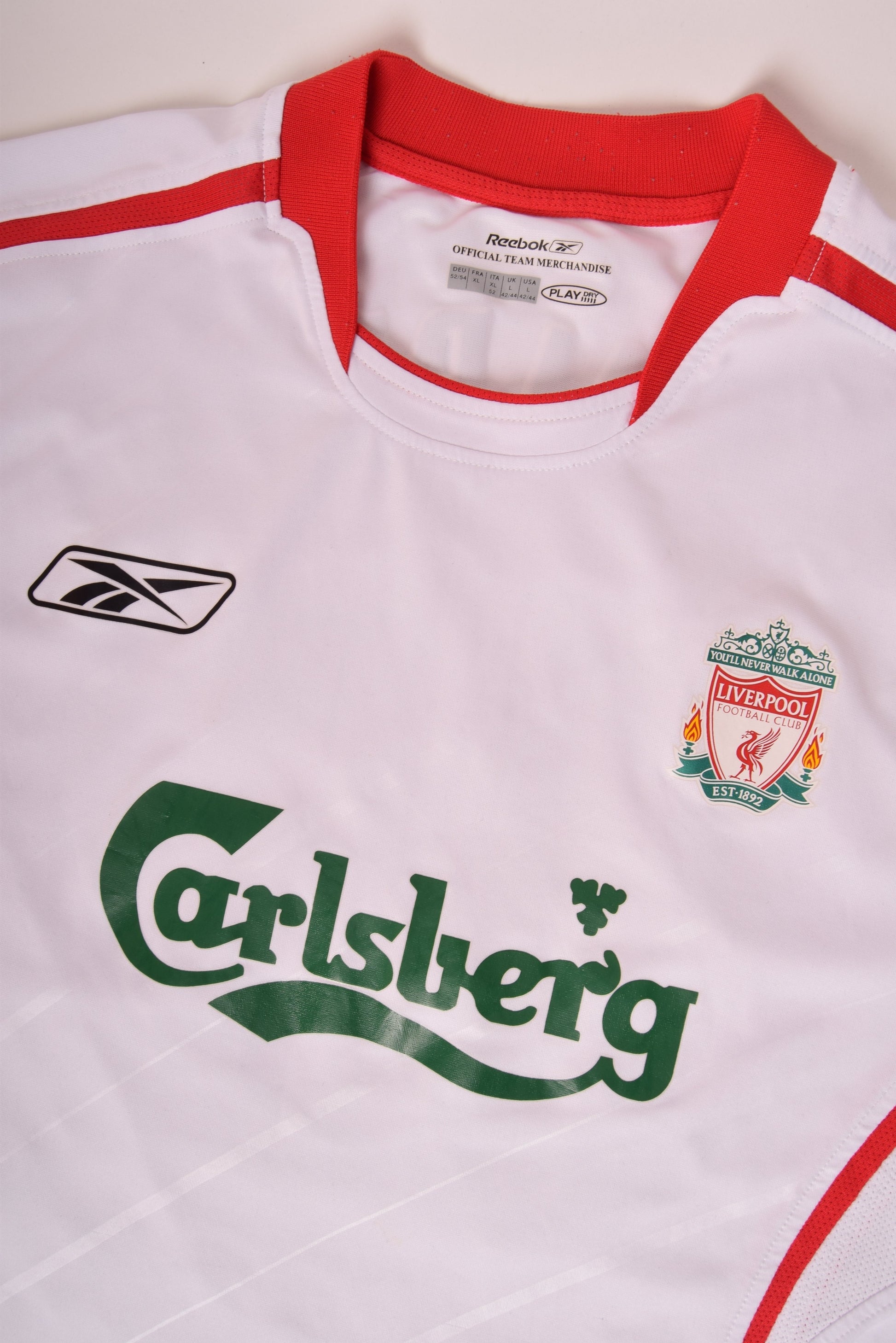 Liverpool Reebok 2005-2006 Away Football Shirt Champions of Europe 2005 White PlayDry Size L-XL