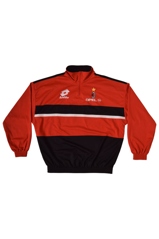 Vintage AC Milan Lotto 1995-1996 1/2 Zip Training Top / Sweatshirt Size XL Opel Red Black