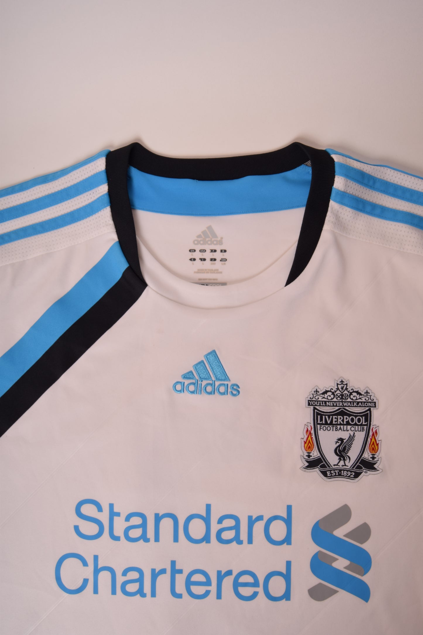 Liverpool Adidas Luis Suarez #7 2011-2012 Third Football Shirt Size L White Standard Chartered